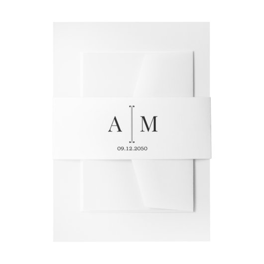Black White Monogram Simple Minimal Wedding 招待状ベリーバンド (正面例)
