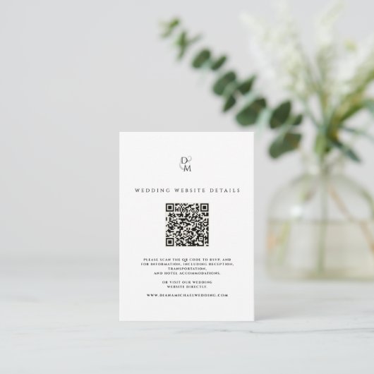 Black & White Monogram Wedding Website QR Code エンクロージャーカード (スタンド正面)