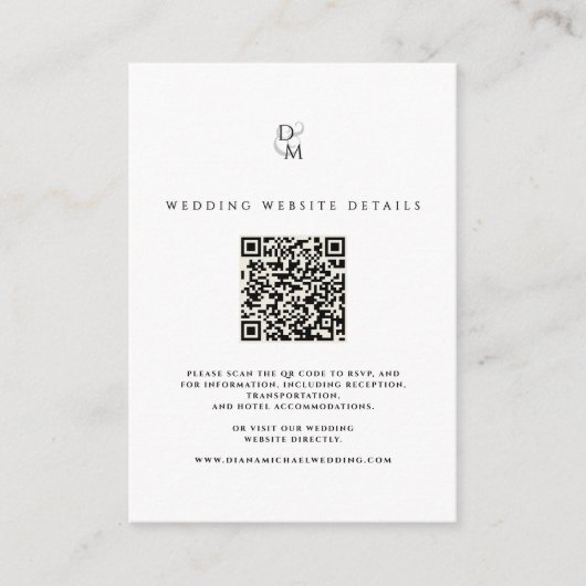 Black & White Monogram Wedding Website QR Code エンクロージャーカード (正面)