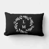 Black & White Monogram Wreath Lumbar Pillow ランバークッション (正面)