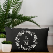 Black & White Monogram Wreath Lumbar Pillow ランバークッション