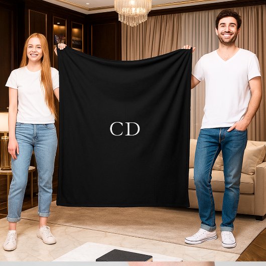 Black white monogrammed initials modern フリースブランケット