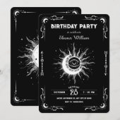 Black white moon sun tarot celestial birthday 招待状 (正面/裏面)