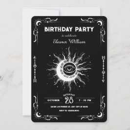 Black white moon sun tarot celestial birthday 招待状