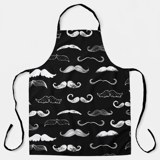 Black & White Moustache Seamless Repeat Background エプロン (正面)