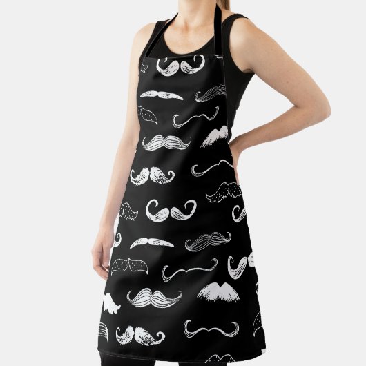 Black & White Moustache Seamless Repeat Background エプロン (インサイチュ)