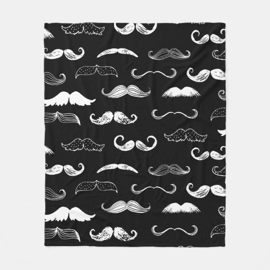 Black & White Moustache Seamless Repeat Background フリースブランケット (正面)