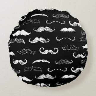 Black & White Moustache Seamless Repeat Background ラウンドクッション