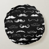 Black & White Moustache Seamless Repeat Background ラウンドクッション (裏面)