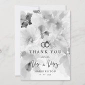 Black White MR & MRS Floral Design Photo Wedding サンキューカード (正面)