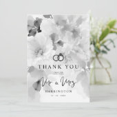 Black White MR & MRS Floral Design Photo Wedding サンキューカード (スタンド正面)
