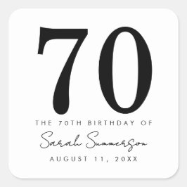 Black White Name Date Seventy 70th Birthday Party スクエアシール