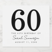Black White Name Date Sixty 60th Birthday Party スパークリングワインラベル (シングルラベル)