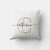 Black White Name Monogram Modern Script Minimalist クッション (裏面)