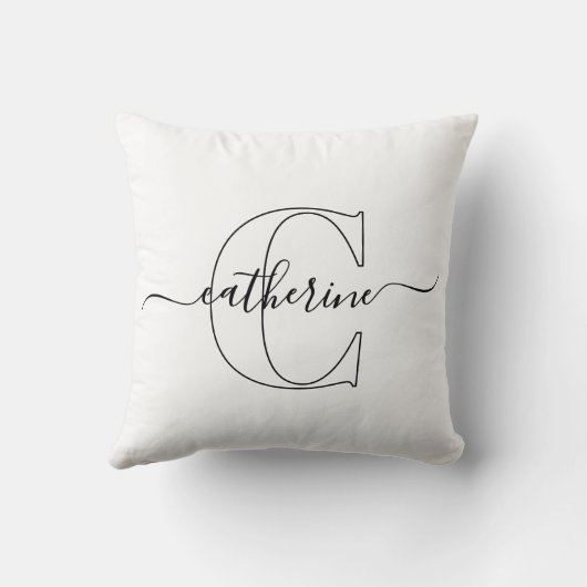 Black White Name Monogram Modern Script Minimalist クッション (裏面)