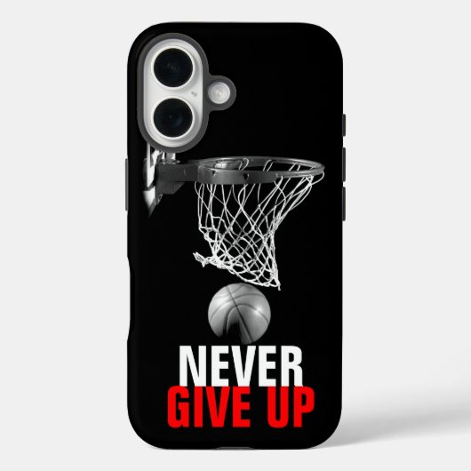 Black White Never Give Up Success Basketball Case-Mate iPhoneケース (裏面)