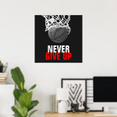 Black White Never Give Up Success Basketball Print ポスター (ホームオフィス)