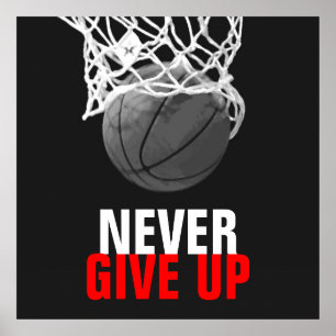 Black White Never Give Up Success Basketball Print ポスター
