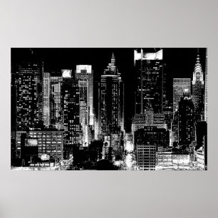 Black & White New York City Night Poster ポスター