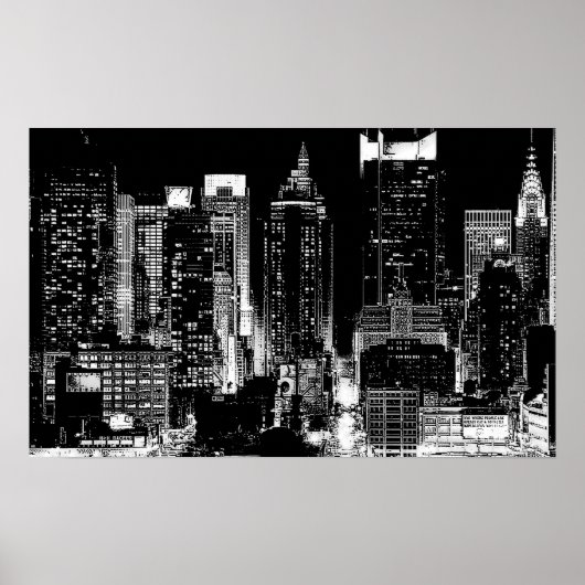Black & White New York City Night Poster ポスター (正面)