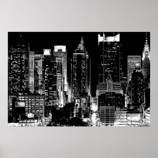Black & White New York City Night Poster ポスター (正面)