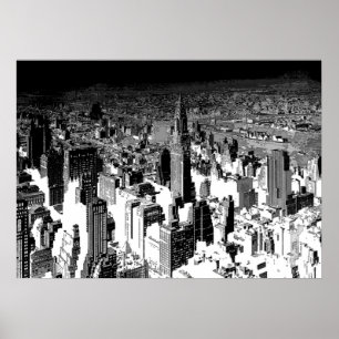 Black White New York City Panorama Poster ポスター