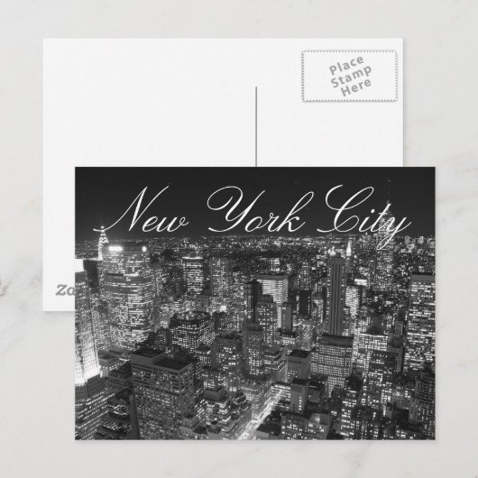 Black & White New York City Scriptはがき ポストカード (正面/裏面)
