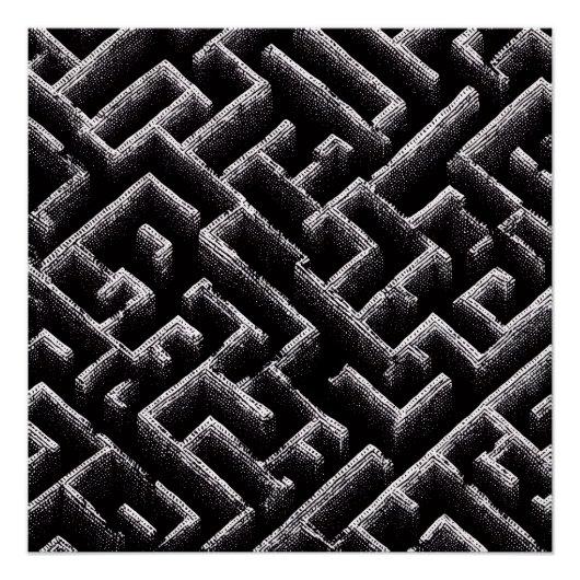 Black & White Optical Illusion Maze Pattern Art ポスター (正面)