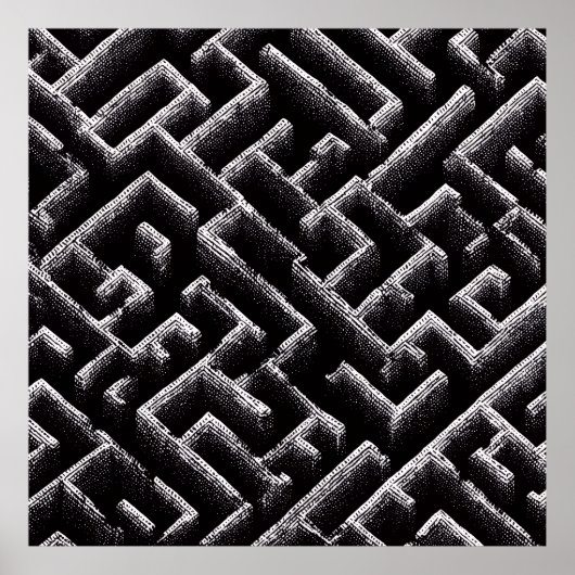 Black & White Optical Illusion Maze Pattern Art ポスター (正面)