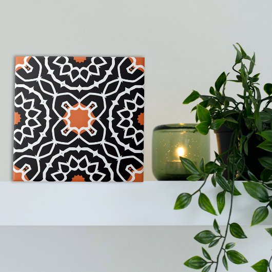 Black White Orange Moroccan Geometric Pattern タイル