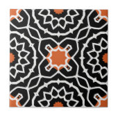 Black White Orange Moroccan Geometric Pattern タイル (正面)