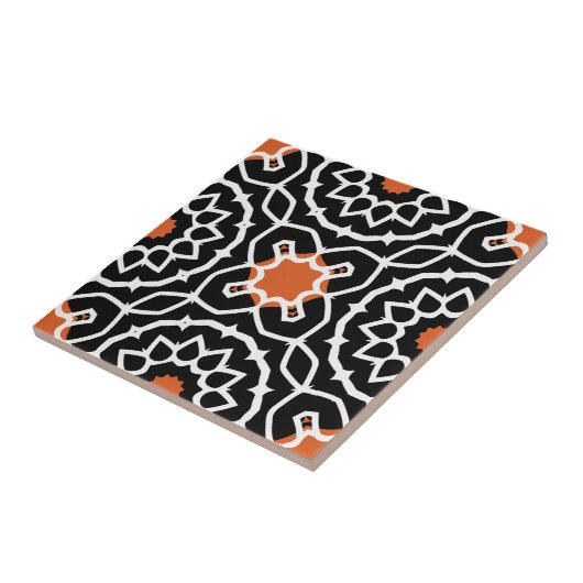 Black White Orange Moroccan Geometric Pattern タイル (側面)