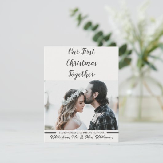 Black & White Our初めてのクリスマス新着写真 シーズンカード (スタンド正面)