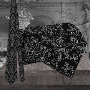 Black & White Outline Floral Damask Wedding ネクタイ