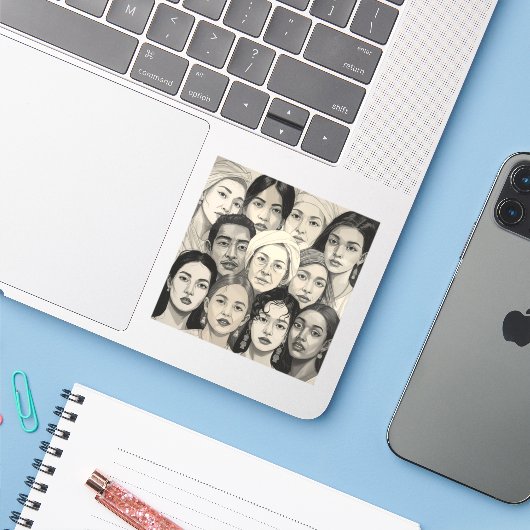 Black & White Paintings Celebrating Diversity  シール (ノートパソコンとiPhone)