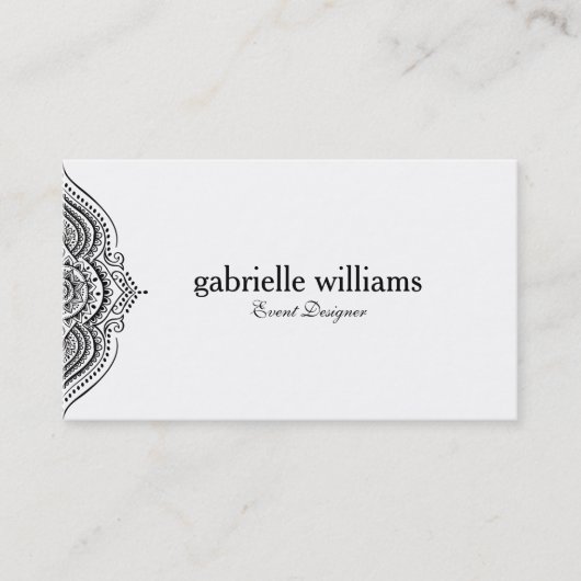 Black White Paisley Mandala QR Code 名刺 (正面)