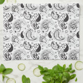 Black & White Paisley Pattern –Elegant Textile Art キッチンタオル (折り畳み)