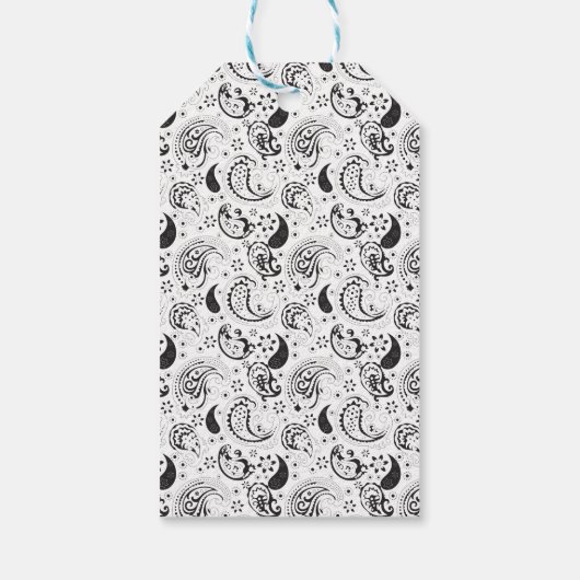 Black & White Paisley Pattern –Elegant Textile Art ギフトタグ (裏面)