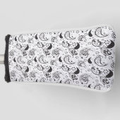 Black & White Paisley Pattern –Elegant Textile Art ゴルフヘッドカバー (正面)