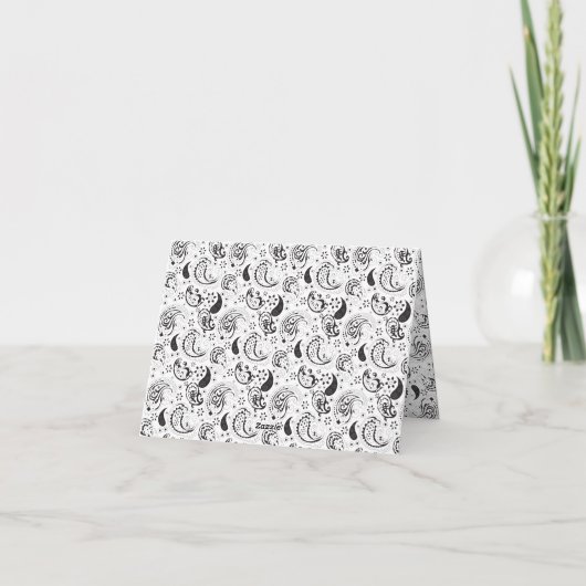 Black & White Paisley Pattern –Elegant Textile Art サンキューカード (裏面)