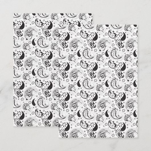 Black & White Paisley Pattern –Elegant Textile Art サンキューカード (正面/裏面)