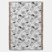 Black & White Paisley Pattern –Elegant Textile Art スローブランケット (正面縦)