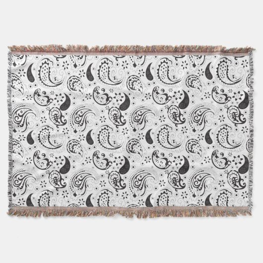 Black & White Paisley Pattern –Elegant Textile Art スローブランケット (正面)