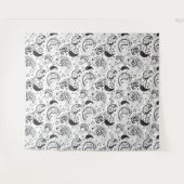 Black & White Paisley Pattern –Elegant Textile Art タペストリー (正面(横))