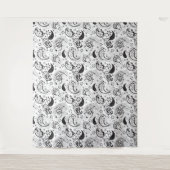 Black & White Paisley Pattern –Elegant Textile Art タペストリー (正面)