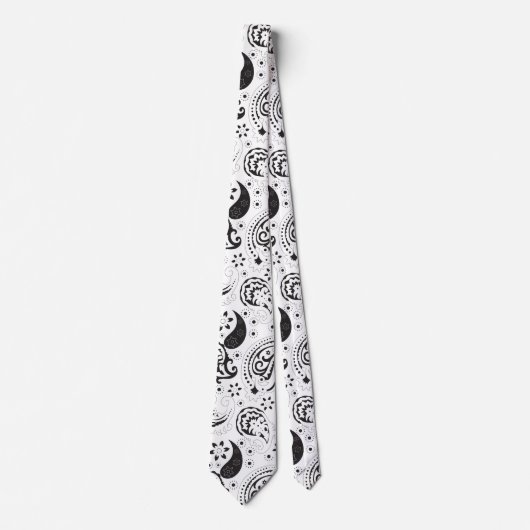 Black & White Paisley Pattern –Elegant Textile Art ネクタイ (正面)