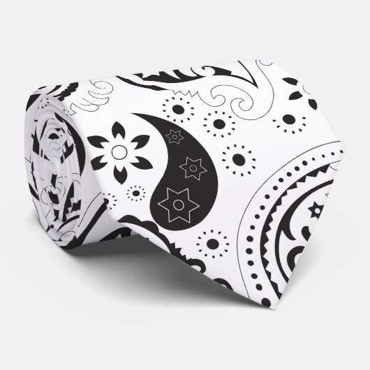 Black & White Paisley Pattern –Elegant Textile Art ネクタイ (ロール)
