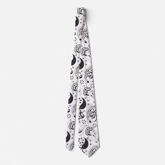 Black & White Paisley Pattern –Elegant Textile Art ネクタイ (裏面)