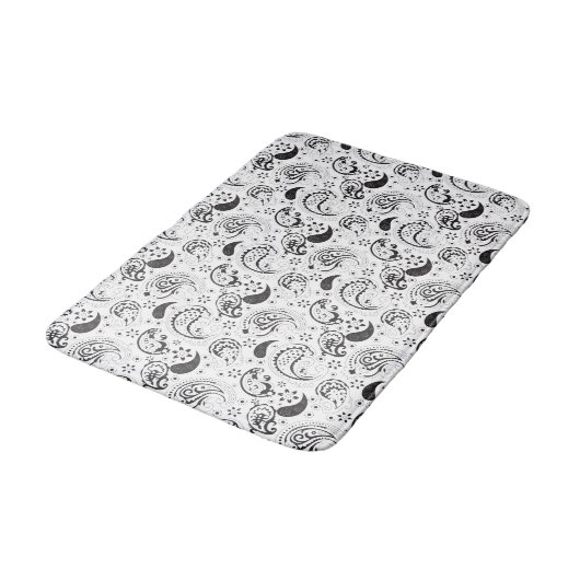 Black & White Paisley Pattern –Elegant Textile Art バスマット (アングル)