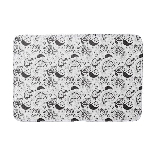 Black & White Paisley Pattern –Elegant Textile Art バスマット (正面)